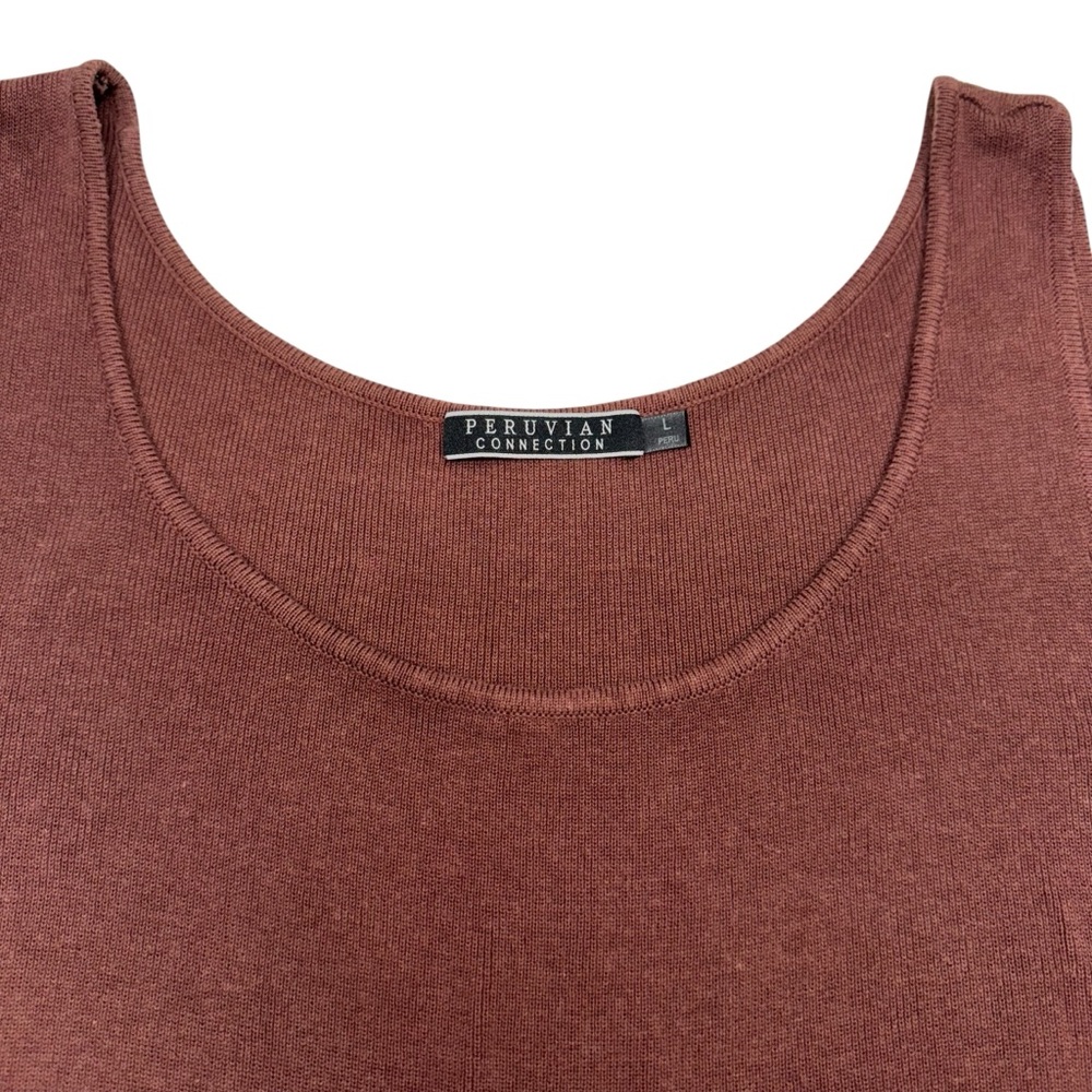 Peruvian Connection Knitted Tank Top Pima Cotton Bamboo Women's L Brown Ribbed - Picture 3 of 8